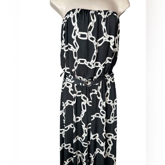 Ariella Clothing Women’s Black Chain Print Strapless Wide Leg Stretchy Jumpsuit - Picture 6 of 11